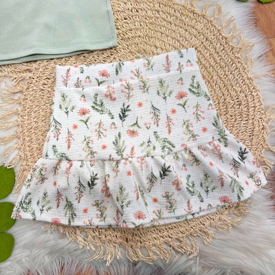 Conj. Blusa Style e Short Saia Floral - Verde